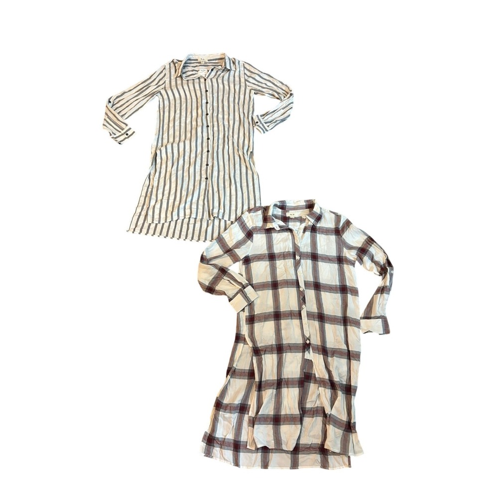 Lot of 2‎ women's Large per se plaid and striped tunic shirt dress NWT